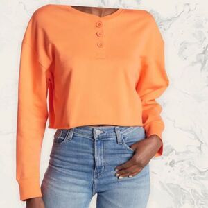 Abound Henley Fleece Crop Sweatshirt In Coral Camelia - Size M - Coral Camelia/o